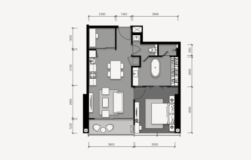Condominium floor plan, 1 bedroom in Tait 12 No. 11011 (2D)